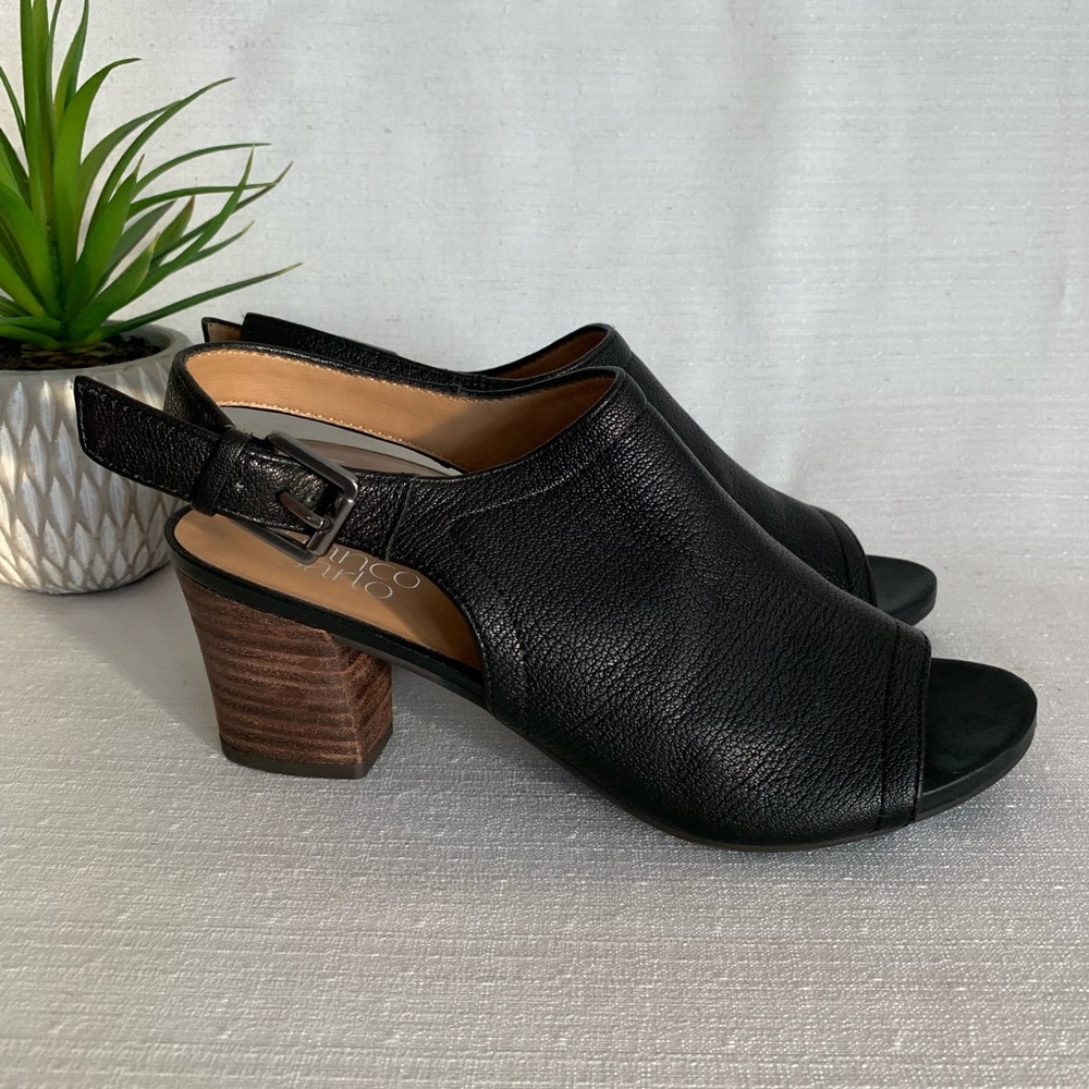 Franco Sarto Mandi Black Leather Open Toe Heeled Booties Women’s 7M